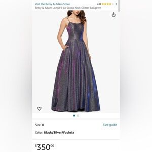 Betsy & Adam Long Hi-Lo Scoop Neck Glitter Ballgown